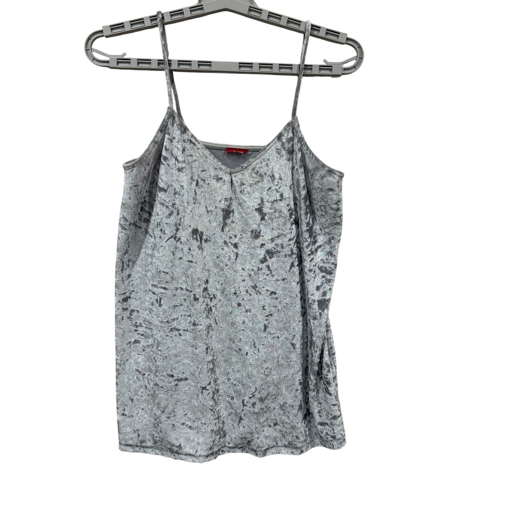 Dynamite Silver Grey Crushed Velvet V-Neck Camisole Spaghetti Strap Top Small